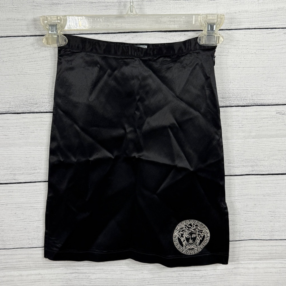 Versace Girls Young Versace Authentic Black Satin Skirt Medusa Logo Sz 4